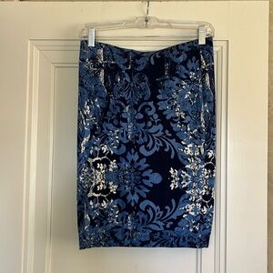 Karen Kane Pencil Skirt Pull on Style Blue Print Size XS